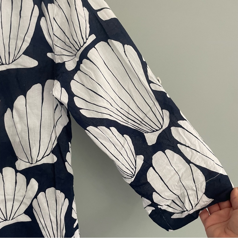 Hatley 100% Cotton Navy White Seashell Print Summer Coastal Mini Dress Coverup - Picture 6 of 16